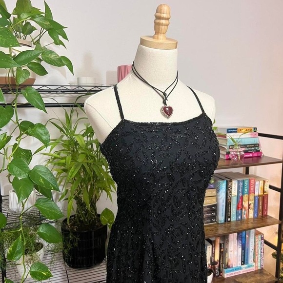 Vintage 90s/Y2K Cache Dress Black Beaded Asymmetrical XS Dark Fairy Whimsigoth - Picture 2 of 8